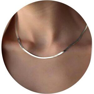 Women Silver Dainty Gold Herringbone Choker Necklace Thin Layered Chunky Chain